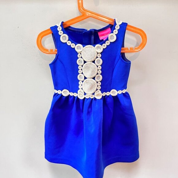 Lilly Pulitzer Girls Baylee Lapis Blue and Gold Dress- Size‎ XS (2/3) - Picture 1 of 6